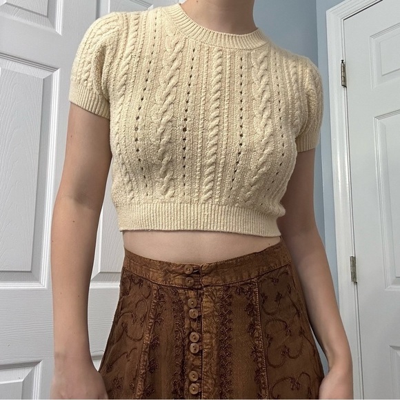 Free People Tops - Free People Sweater Top Cropped Knit Yellow Preppy Dainty Academia Size Medium